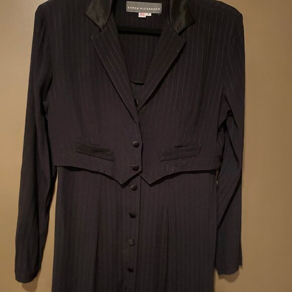 Karen Alexander Vintage Tuxedo Dress Size 8 Made in The USA  Stripe - Picture 7 of 12